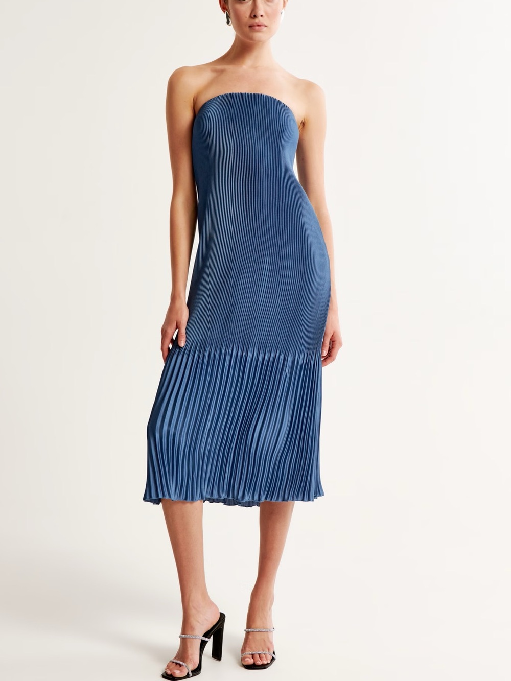 Abercrombie & Fitch Strapless Pleat Release Midi Dress Blue Medium 8308 - Picture 1 of 10
